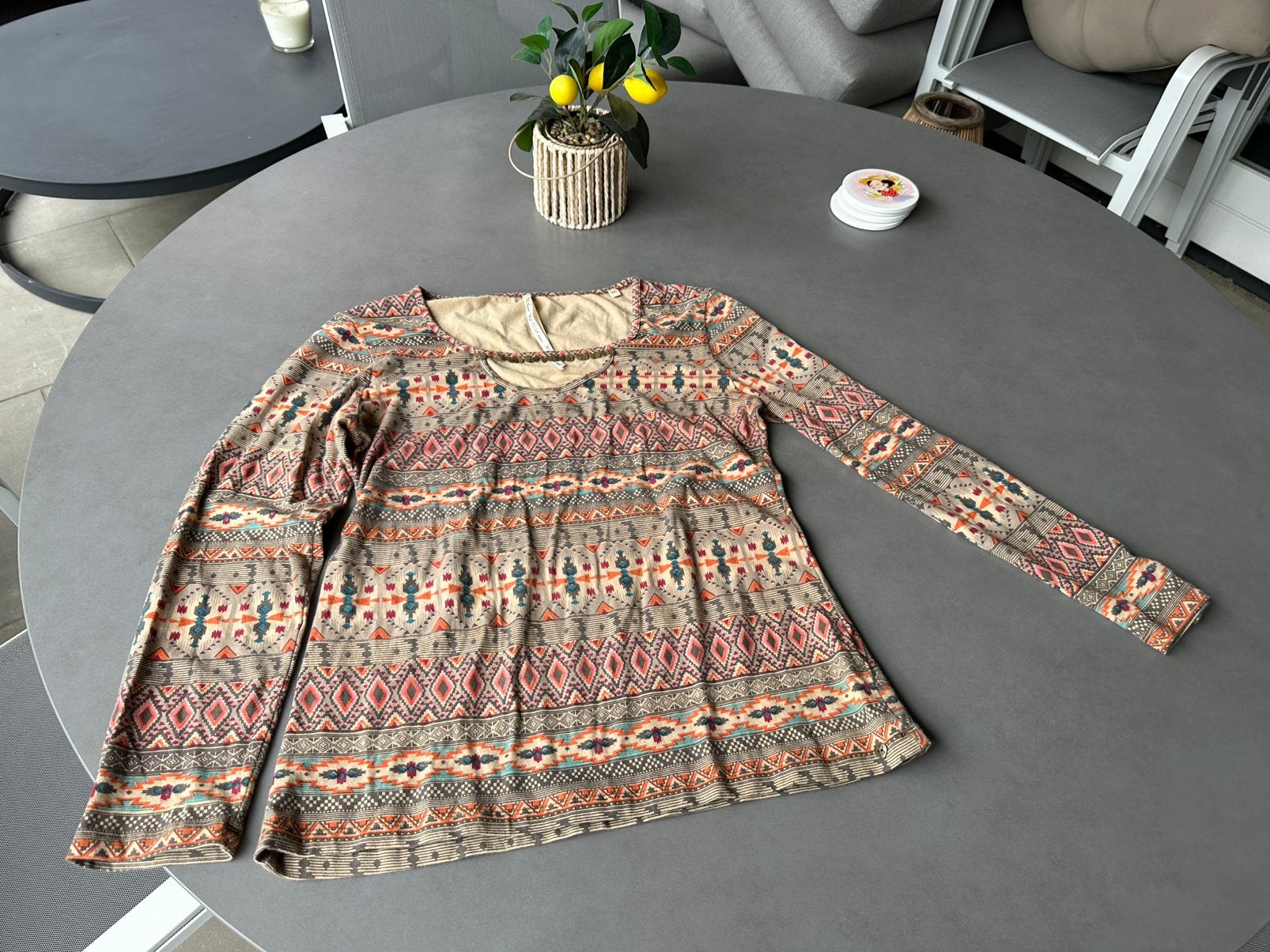 bruin/oranje/rood/turquoise Isla Ibiza top, maat XXL = L, Maat 42/44 (L), Zo goed als nieuw, Lange mouw, Isla Ibiza