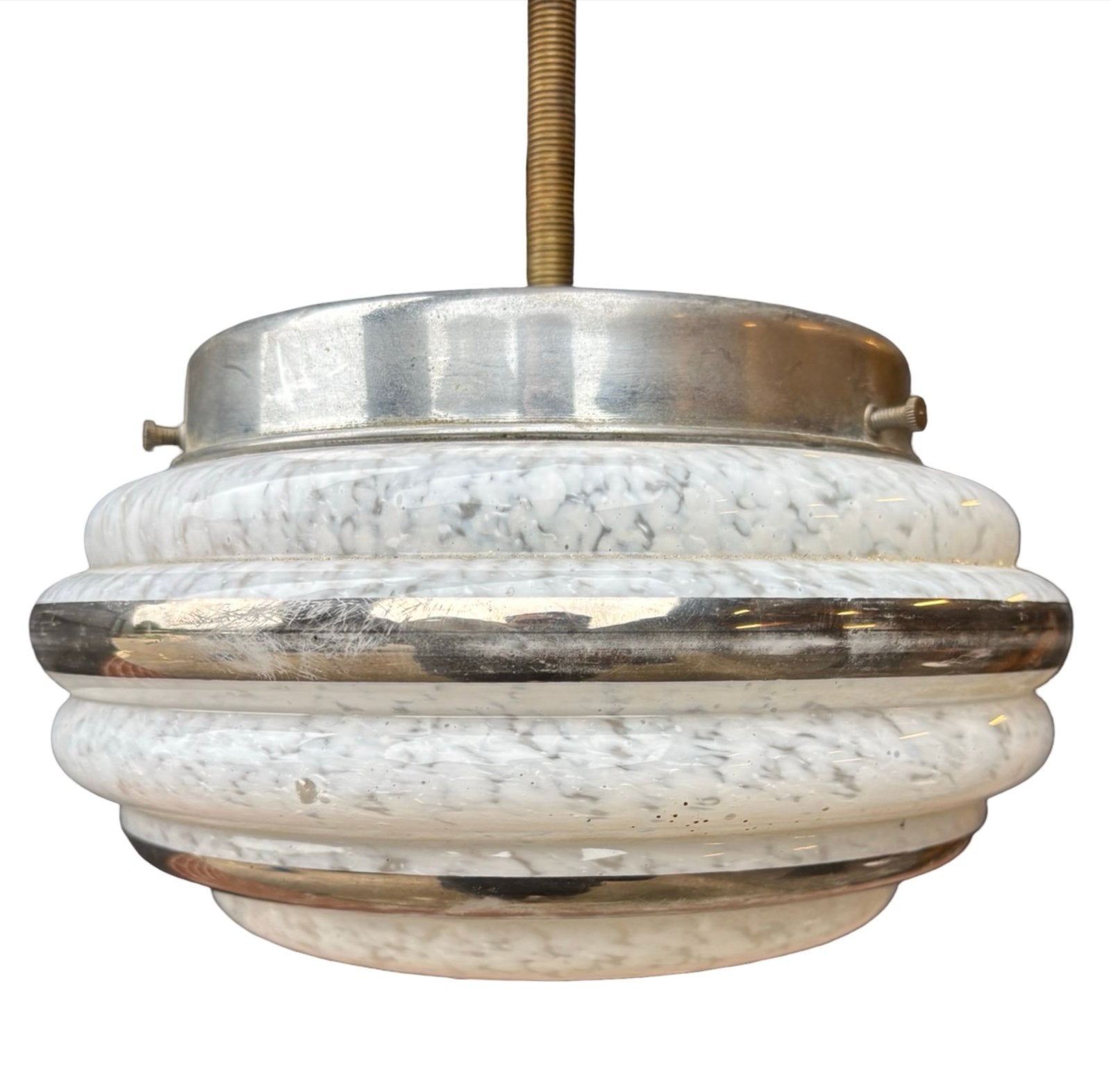 Vintage Art Deco Plafondlamp - Melkglas met Chroom, Ophalen of Verzenden