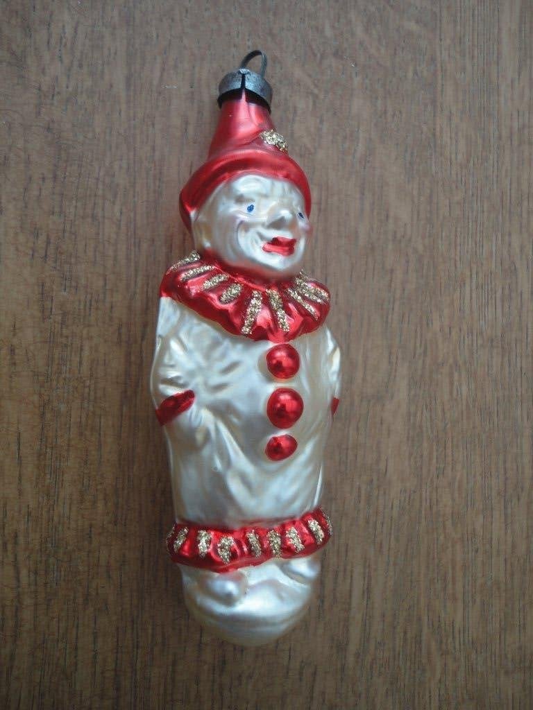 Mooie oude vintage glazen kerstbal model clown, Ophalen of Verzenden, Gebruikt