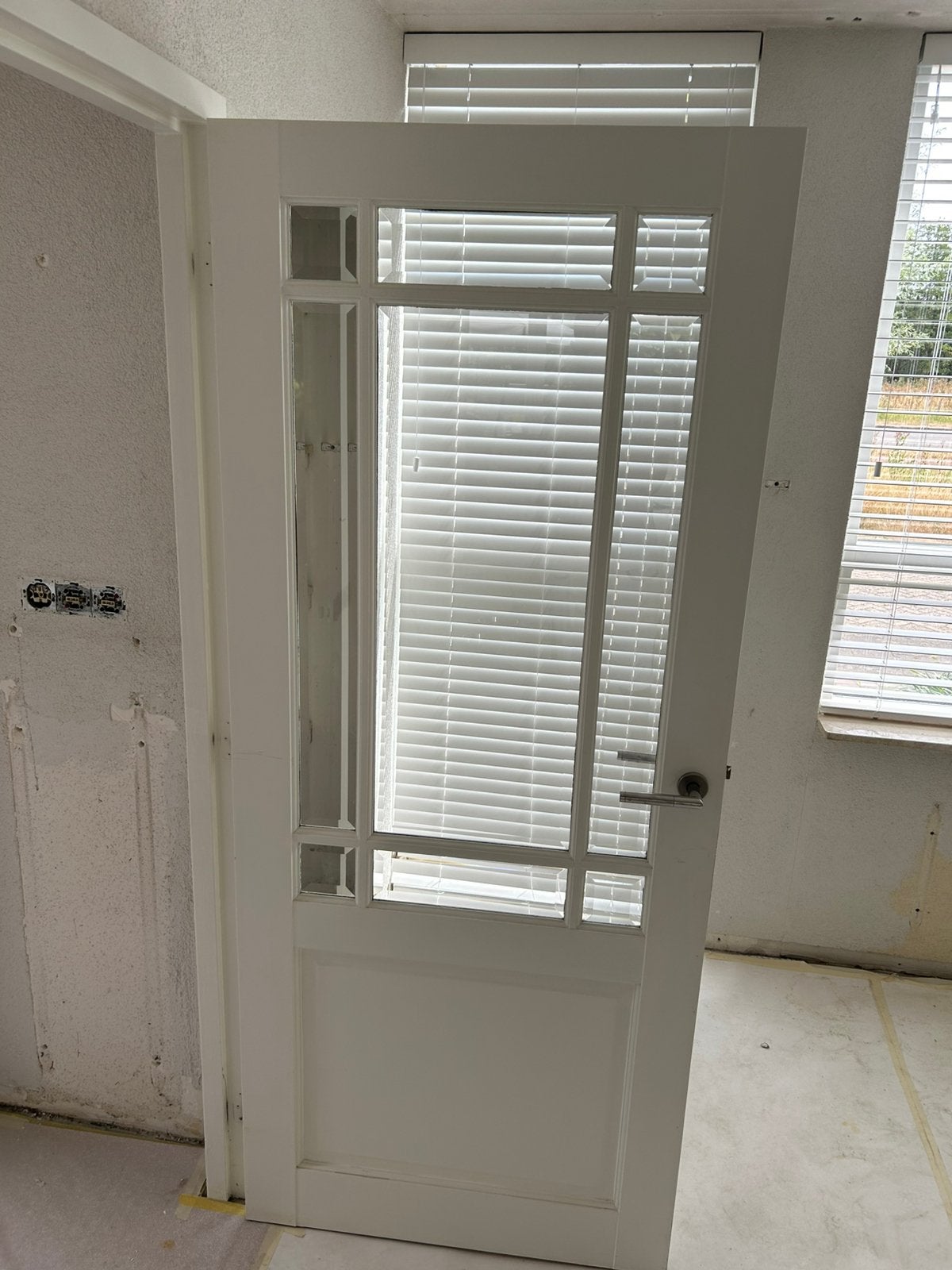 Massief binnendeur met facet geslepen glas, Doe-het-zelf en Verbouw, Deuren en Horren, Ophalen, Binnendeur, 200 tot 215 cm, Glas