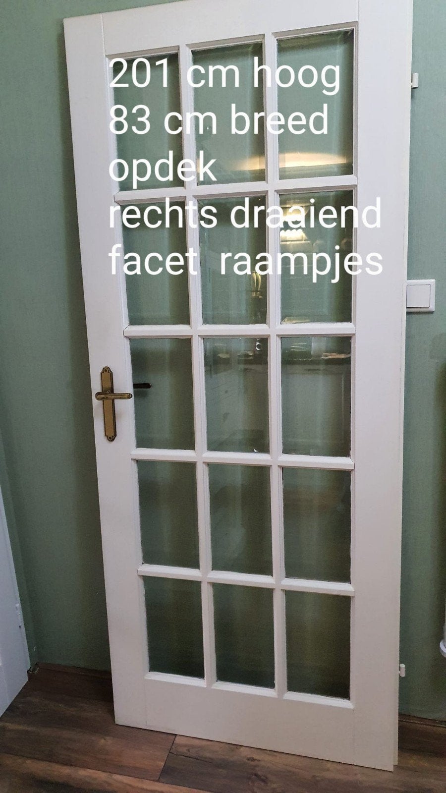 Binnendeur opdek met facetglas, rechtsdraaiend, 201x86cm, Ophalen of Verzenden, Binnendeur, 200 tot 215 cm