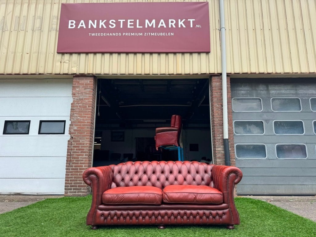 Chesterfield Blenheim bankstel 3 zit rood leren bank, Huis en Inrichting, Banken | Bankstellen, Ophalen, Gebruikt, Geen, Pahest@hotmail.nl