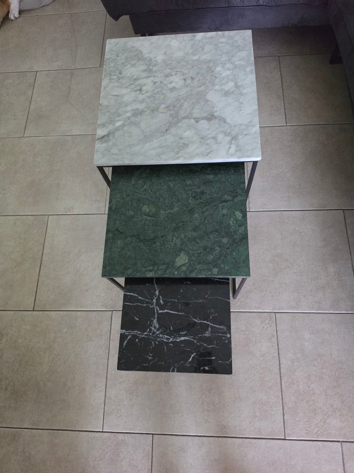 Set van 3 marmeren salontafels - wit, groen, zwart, Ophalen, Minder dan 50 cm, Overige materialen, Vierkant