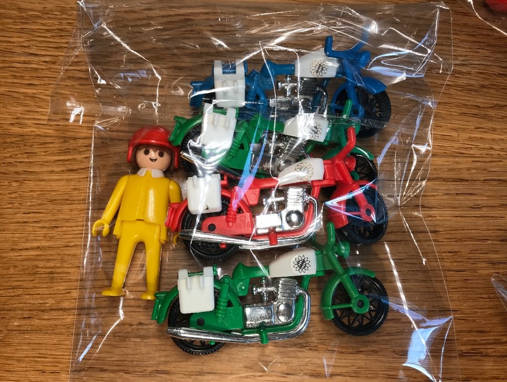 Vintage Playmobil MotorenVerzameling:4Motorfietsen & Coureur, Gebruikt, Complete set, Voertuig, Ophalen of Verzenden