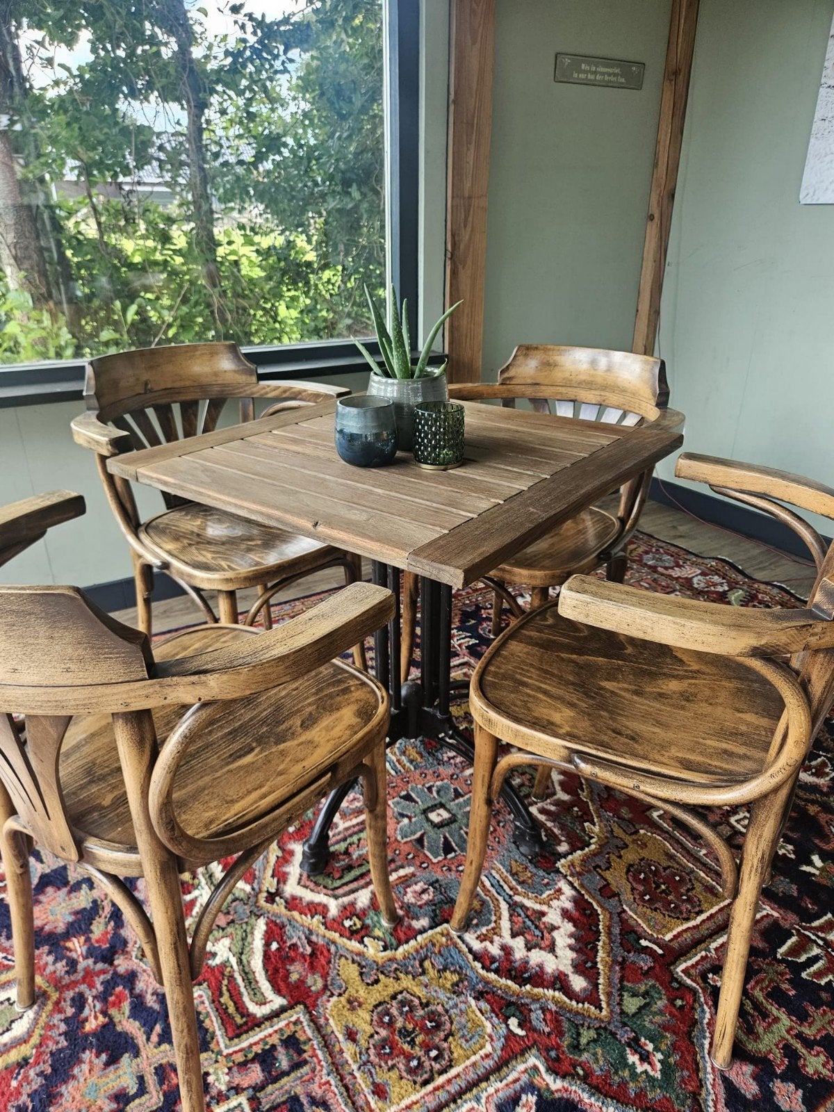 Houten tafel 70x70 cm, 73 cm hoog, Overige houtsoorten, Gebruikt, 50 tot 100 cm, Vierkant
