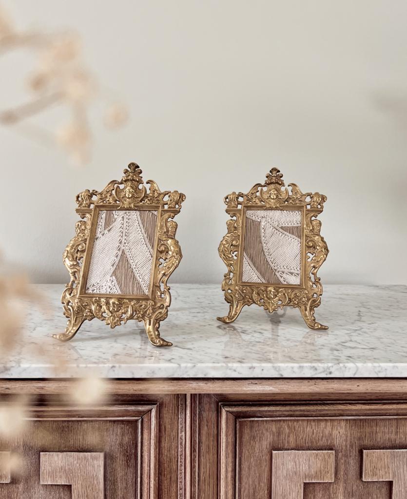Antieke koperen fotolijsten set, Art Nouveau, jaren 30, Ophalen of Verzenden