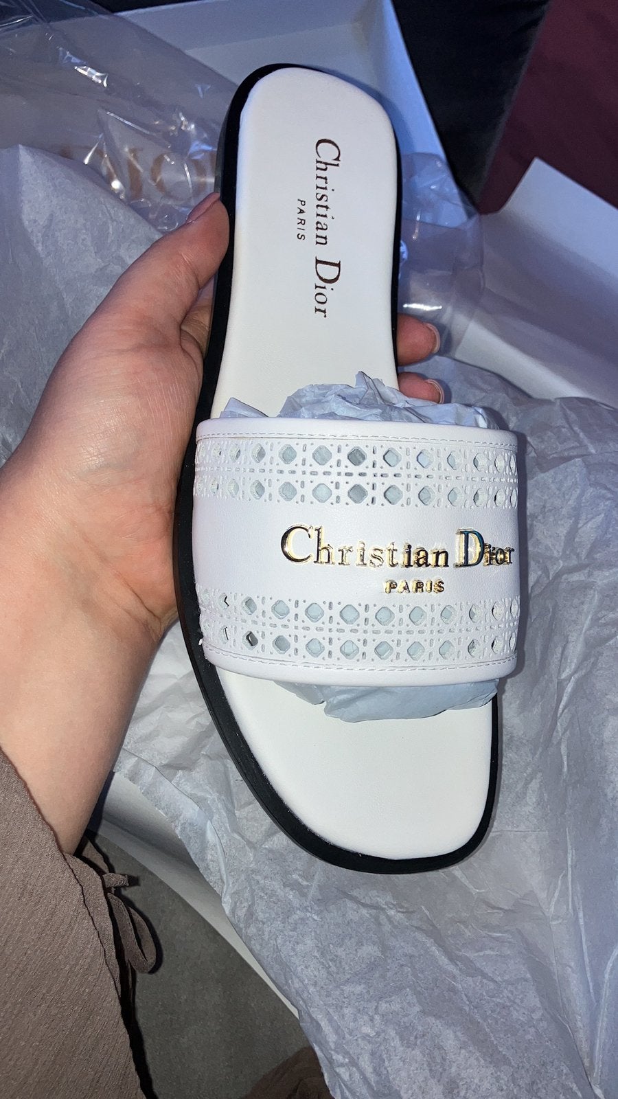 Christian Dior Dway slides slippers maat 40D, Ophalen of Verzenden, Zo goed als nieuw, Wit