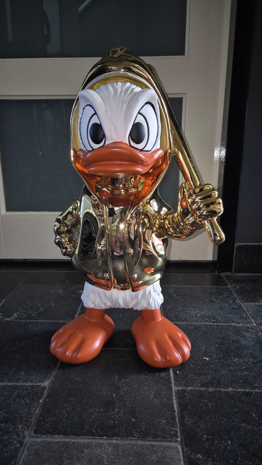 Uniek Donald Duck Beeld - Goud Chroom - 55 cm Hoog, Verzamelen, Disney, Ophalen of Verzenden, Donald Duck, Zo goed als nieuw, Beeldje of Figuurtje