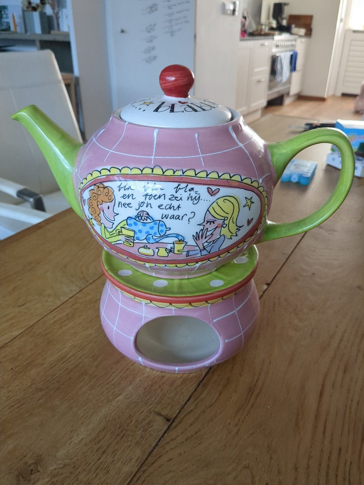 Blond Amsterdam Theepot met Theelichthouder, Ophalen, Gebruikt, Keramiek, Theepot