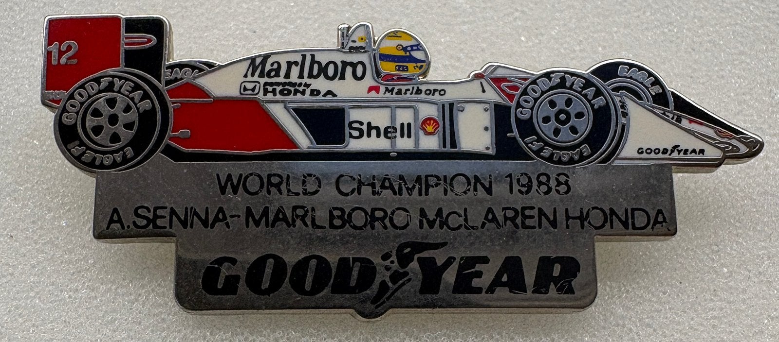Zeer zelzame pin van WK Ayrton Senna 1988, Verzenden, Zo goed als nieuw, Sport