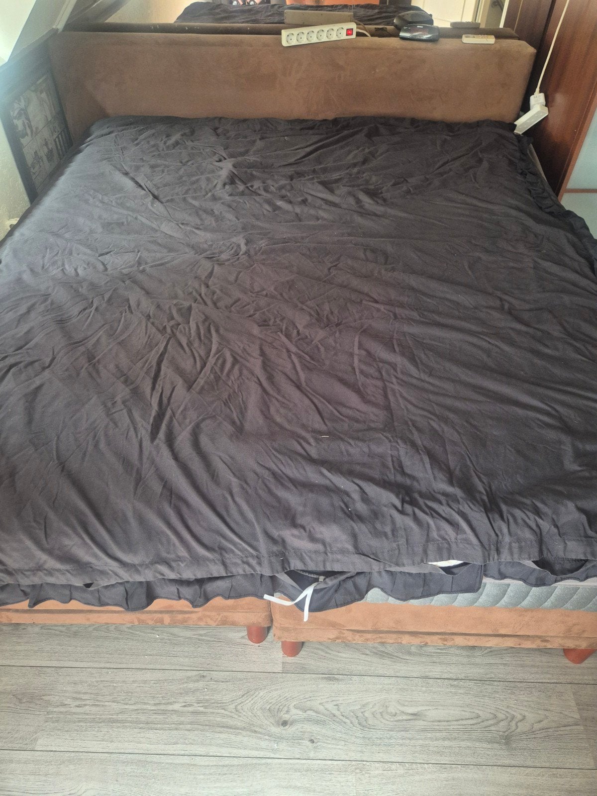 Elektrische boxspring met nieuw Emma matras, Ophalen, Gebruikt, Bruin, Tweepersoons