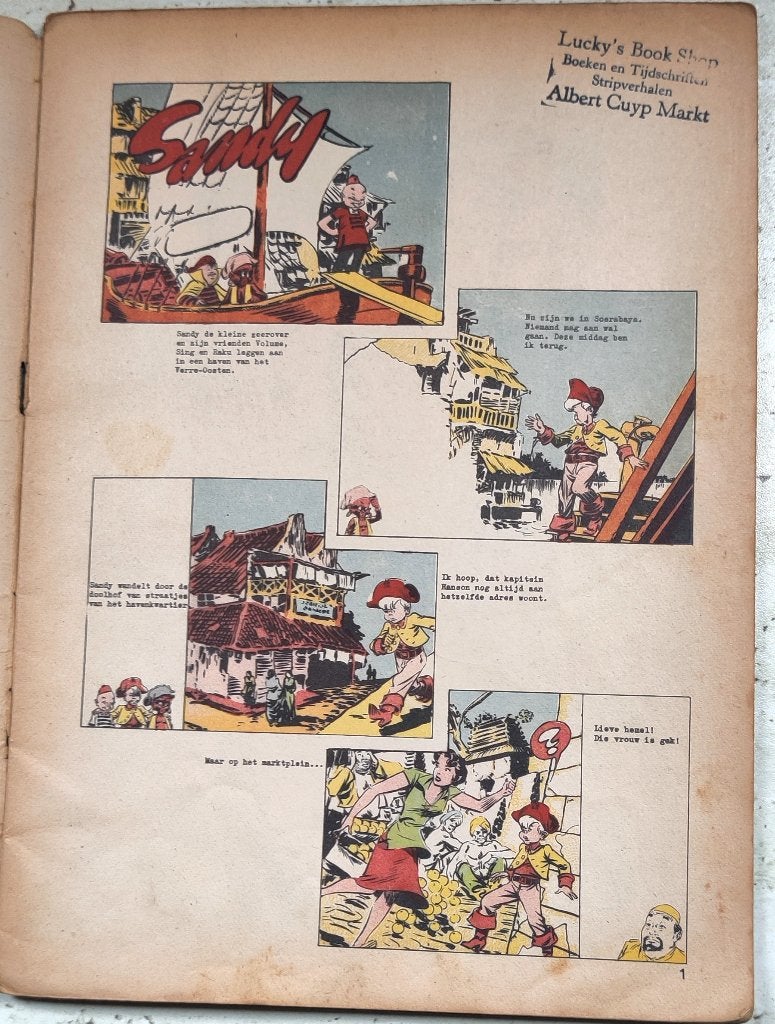 Sandy de kleine zeeroveroud stripalbum van  circa 1950, Eén stripboek, Ophalen of Verzenden, Gelezen