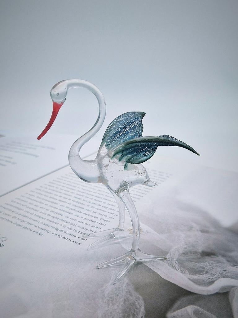 Handgeblazen glazen reiger/vogelbeeldje, Ophalen of Verzenden
