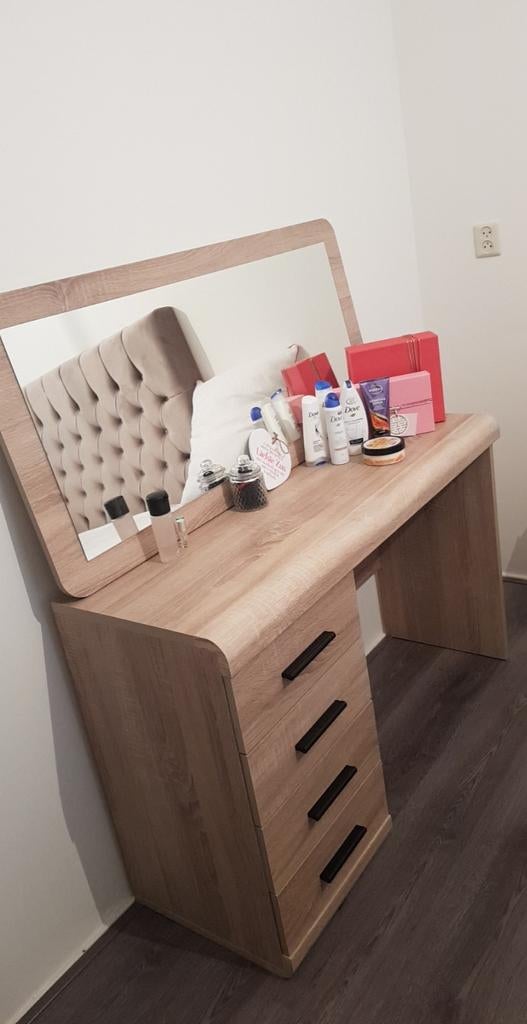 Gebruikte kaptafel met spiegel, Huis en Inrichting, Tafels | Kaptafels, Ophalen, Gebruikt, 100 tot 150 cm, 100 tot 150 cm