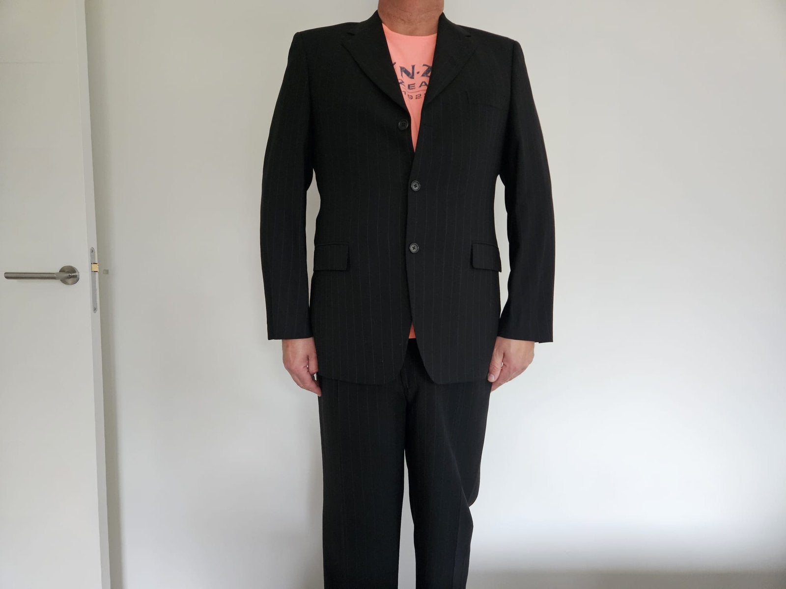 Zwart pak met krijtstreep, Luigi Botto, maat 56, Ophalen of Verzenden, Zo goed als nieuw, Maat 56/58 (XL), Zwart