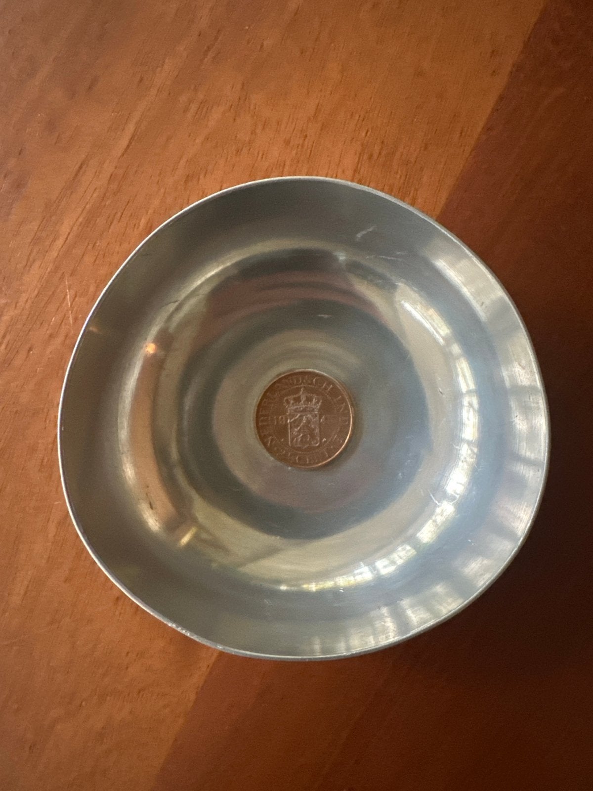 Vintage metalen muntenbakje (trinket dish) munt Ned-Indië, Ophalen of Verzenden