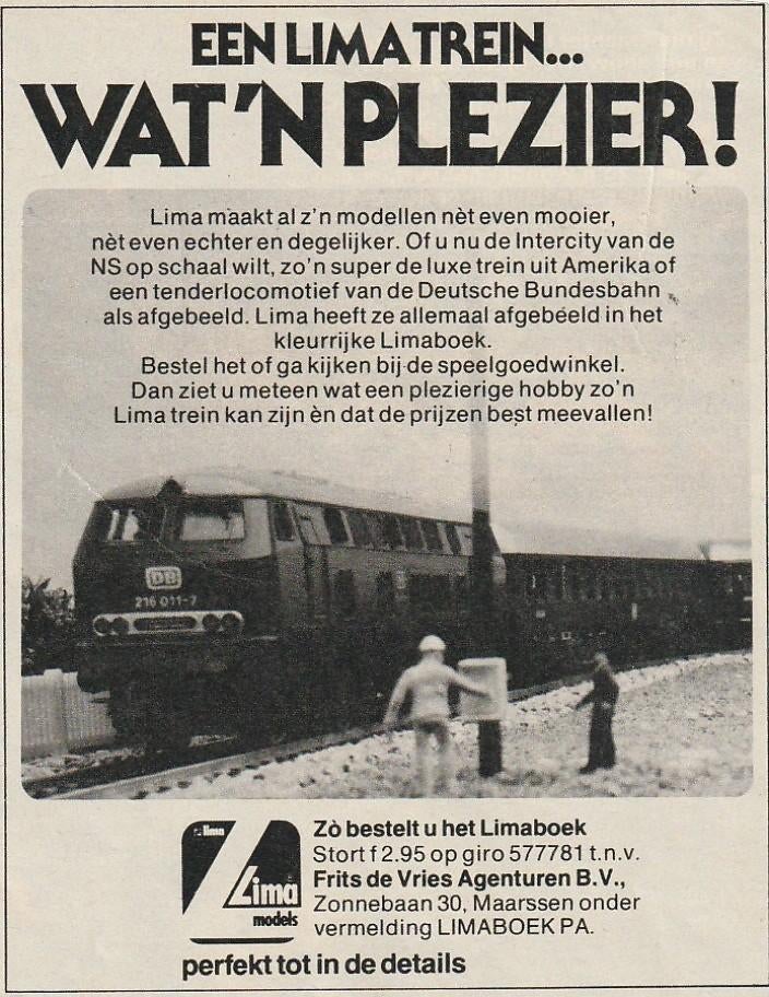 Retro reclame 1979 Lima modeltrein 216 lok plezier, Verzenden, Overige typen