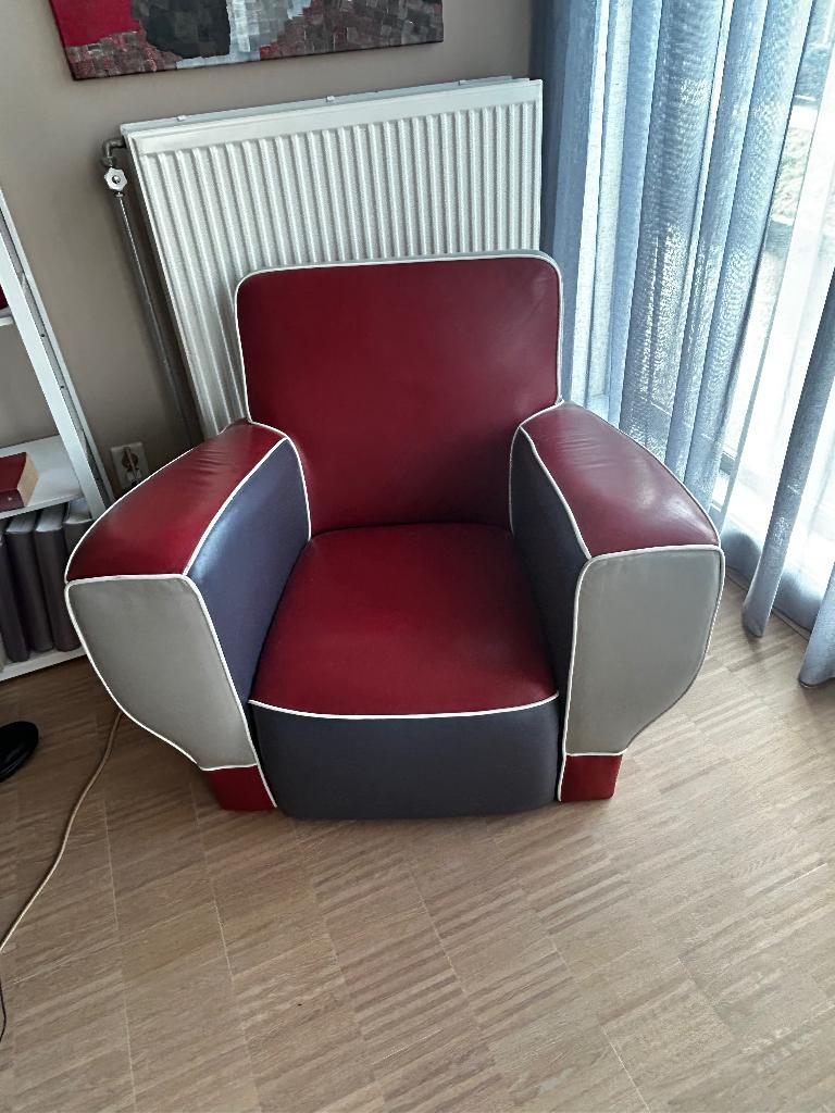 Fauteuil leer - retro, Huis en Inrichting, Fauteuils, Ophalen, Gebruikt, 75 tot 100 cm, Retro