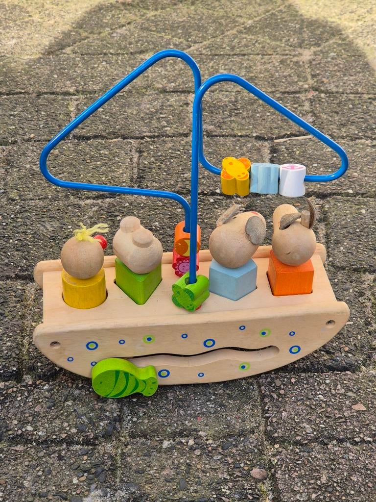 Houten kralenframe met dieren en schommelfunctie, Kinderen en Baby's, Speelgoed | Houten speelgoed, Ophalen, Gebruikt, Overige typen