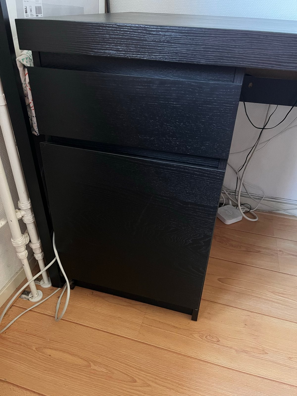 IKEA Malm bureau zwart met kast, lade en kabelopslag, Ophalen, Zwart, Gebruikt, IKEA