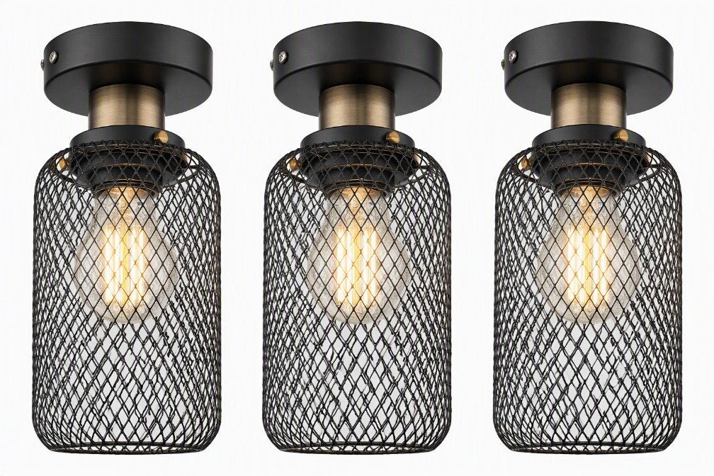 Set van 3 compacte plafondlampen zwart/goud, Huis en Inrichting, Ophalen, 10 cm, Zwart, LED
