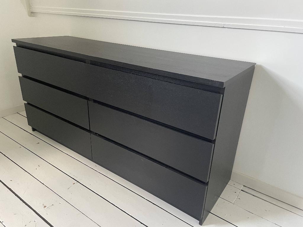 Zwartbruin dressoir / ladekast Ikea Malm 6 lades, Huis en Inrichting, Kasten | Ladekasten, Ophalen, Gebruikt, 150 tot 200 cm, 3 of 4 laden