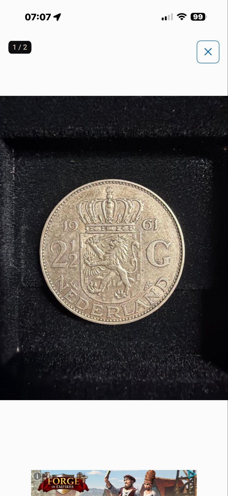 Zilveren 2½ Gulden Munt Koningin Juliana 1961, Koningin Juliana, Zilver, Ophalen of Verzenden, Losse munt