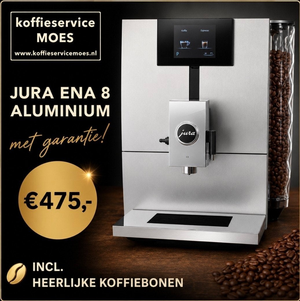 Jura Ena 8 aluminium touchscreen met garantie, Ophalen of Verzenden, Zo goed als nieuw, Koffiemachine, Koffiebonen