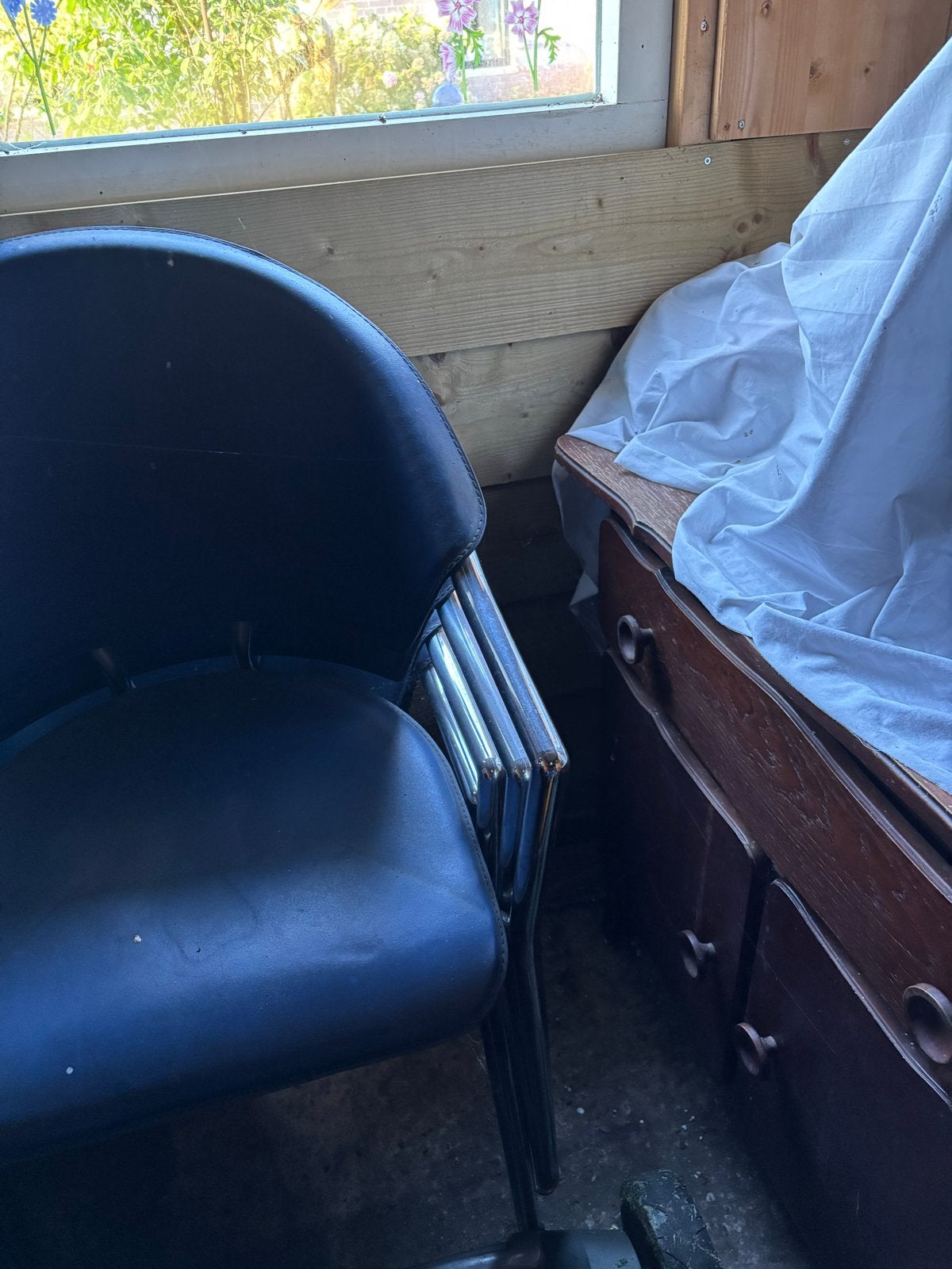 4 Gispen eetkamerstoelen blauw leer dutch design, Ophalen, Gebruikt, Blauw, Leer