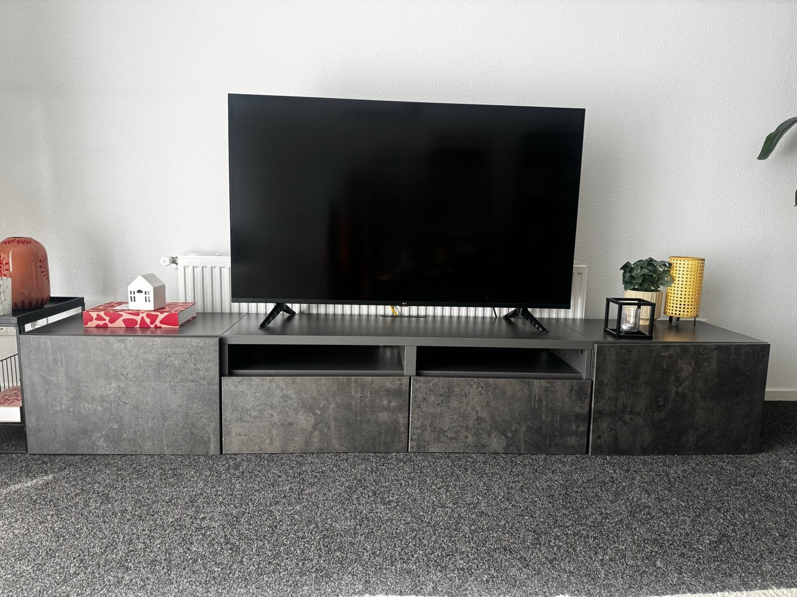 IKEA Besta TV-meubel 3 delen(donkergrijs/Kallviken beton), Ophalen, Gebruikt, 200 cm of meer, Minder dan 100 cm