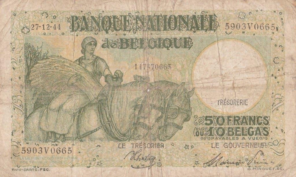 50 Frank/10 Belga 1944, Postzegels en Munten, Ophalen of Verzenden, Los biljet