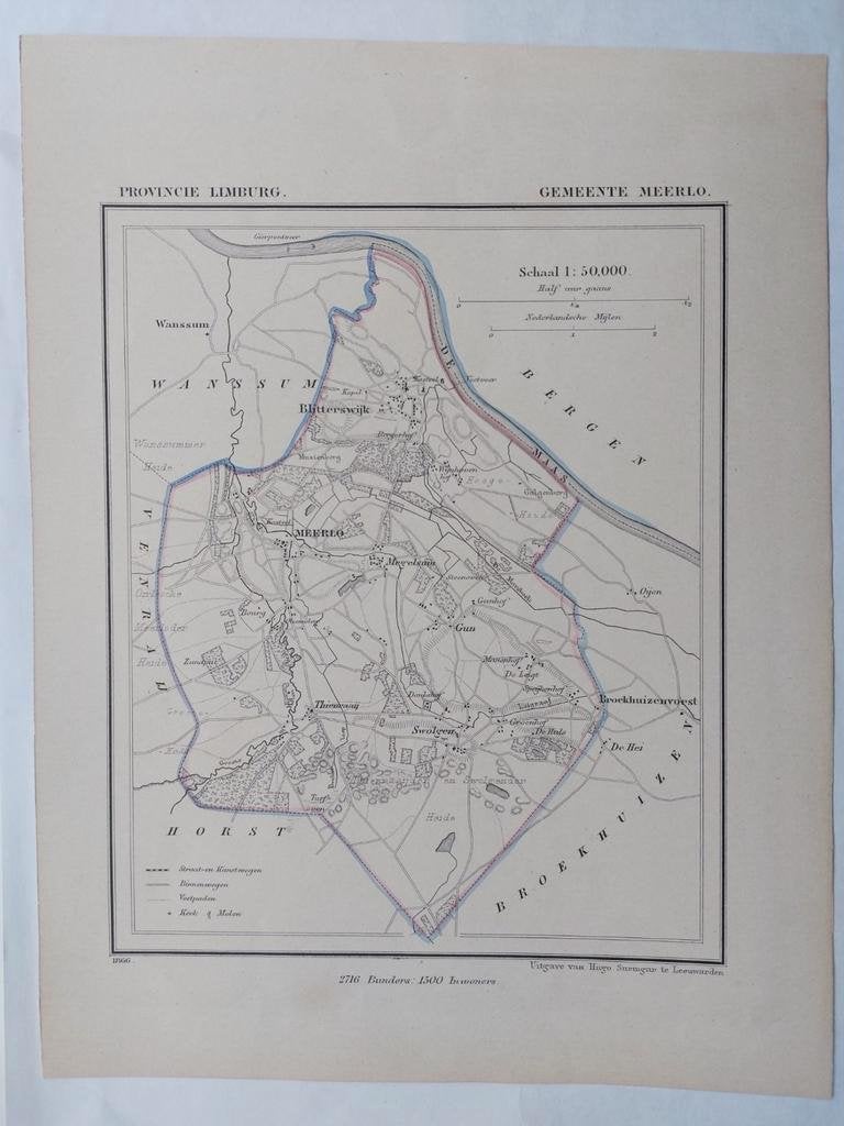 33 / Gemeente Meerlo Limburg Litho uit 1866 door J. Kuyper, Ophalen of Verzenden