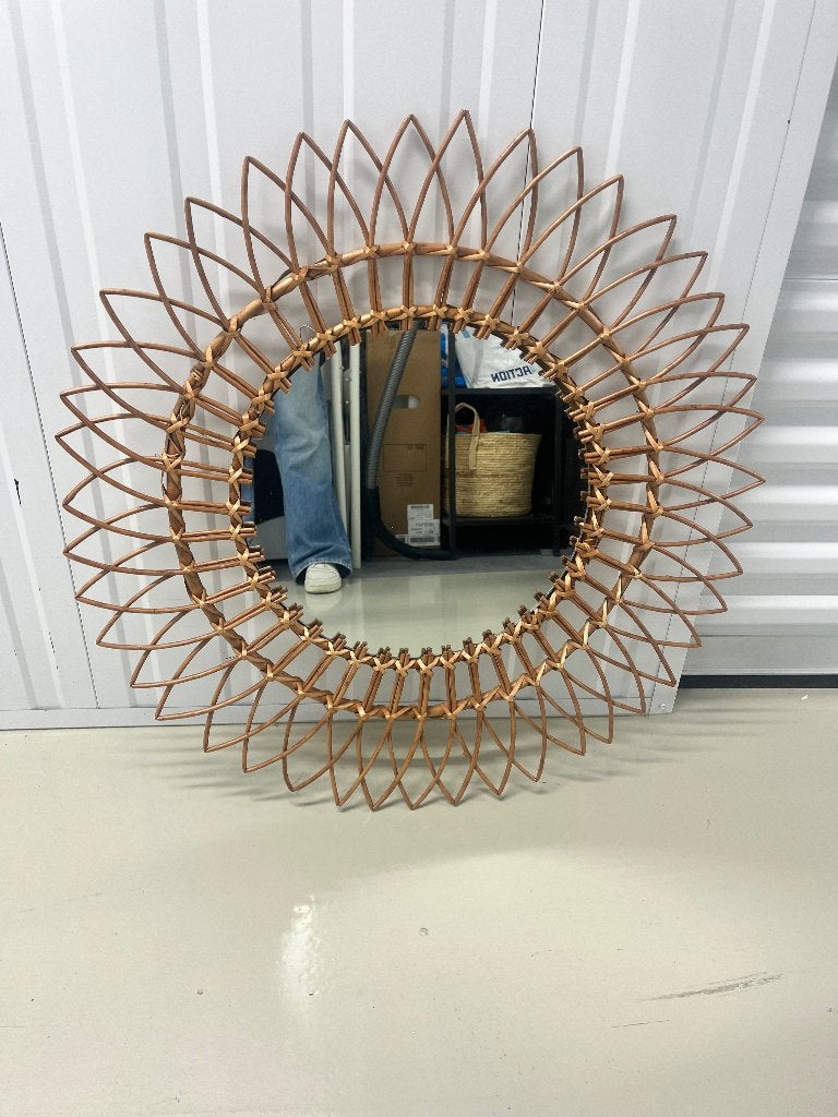 Rotan spiegel in zonnestraal design, Ophalen, Rond, Zo goed als nieuw, Minder dan 100 cm