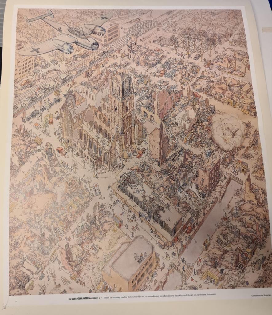 Oorlogstekening Rotterdam - Document 3, Antiek en Kunst, Kunst | Tekeningen en Foto's, Ophalen of Verzenden