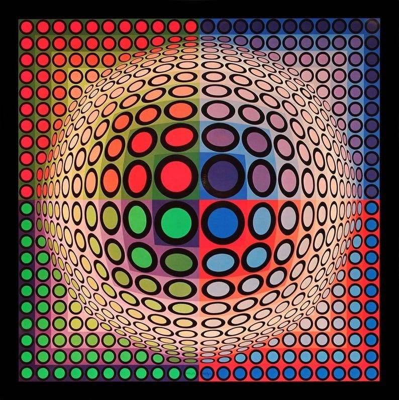 Victor Vasarely-Vega-Pal-B Progressions(1972), Ophalen of Verzenden, Papier/karton, Achter glas, Abstract