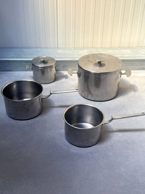 Gero Zilmeta RVS pannen 4x Dick Simonis design, Huis en Inrichting, Keuken | Potten en Pannen, Gebruikt, ., Pannenset, Ophalen of Verzenden