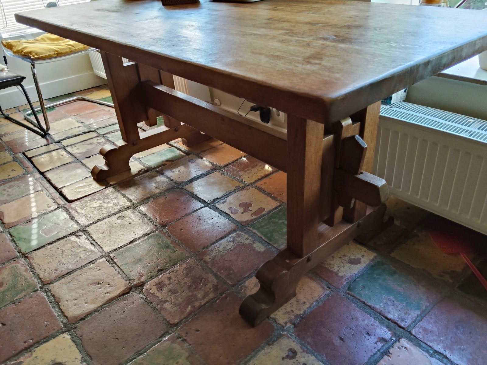 Robuuste houten kloostertafel - massief eiken, Antiek en Kunst, Ophalen