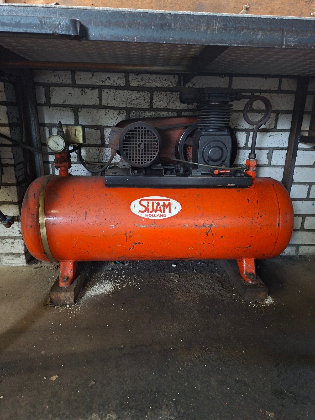 sijam compressor 16a 380v plus haspel, 100 liter of meer, Ophalen, Gebruikt