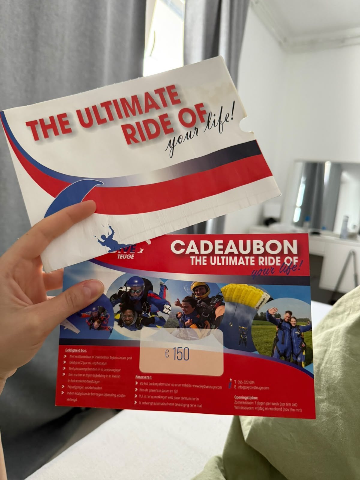 Waardebon Parachute sprong., Tickets en Kaartjes, Kortingen en Cadeaubonnen, Eén persoon, Cadeaubon