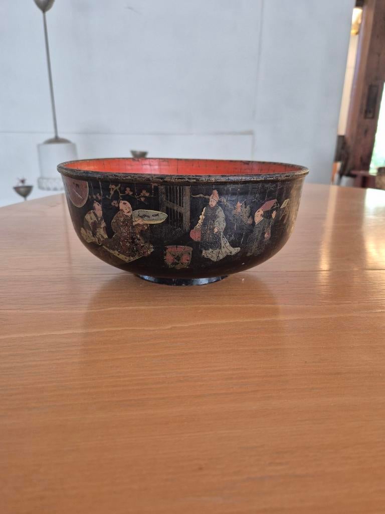 19e eeuwse chinese papier mache kom., Antiek en Kunst, Ophalen of Verzenden