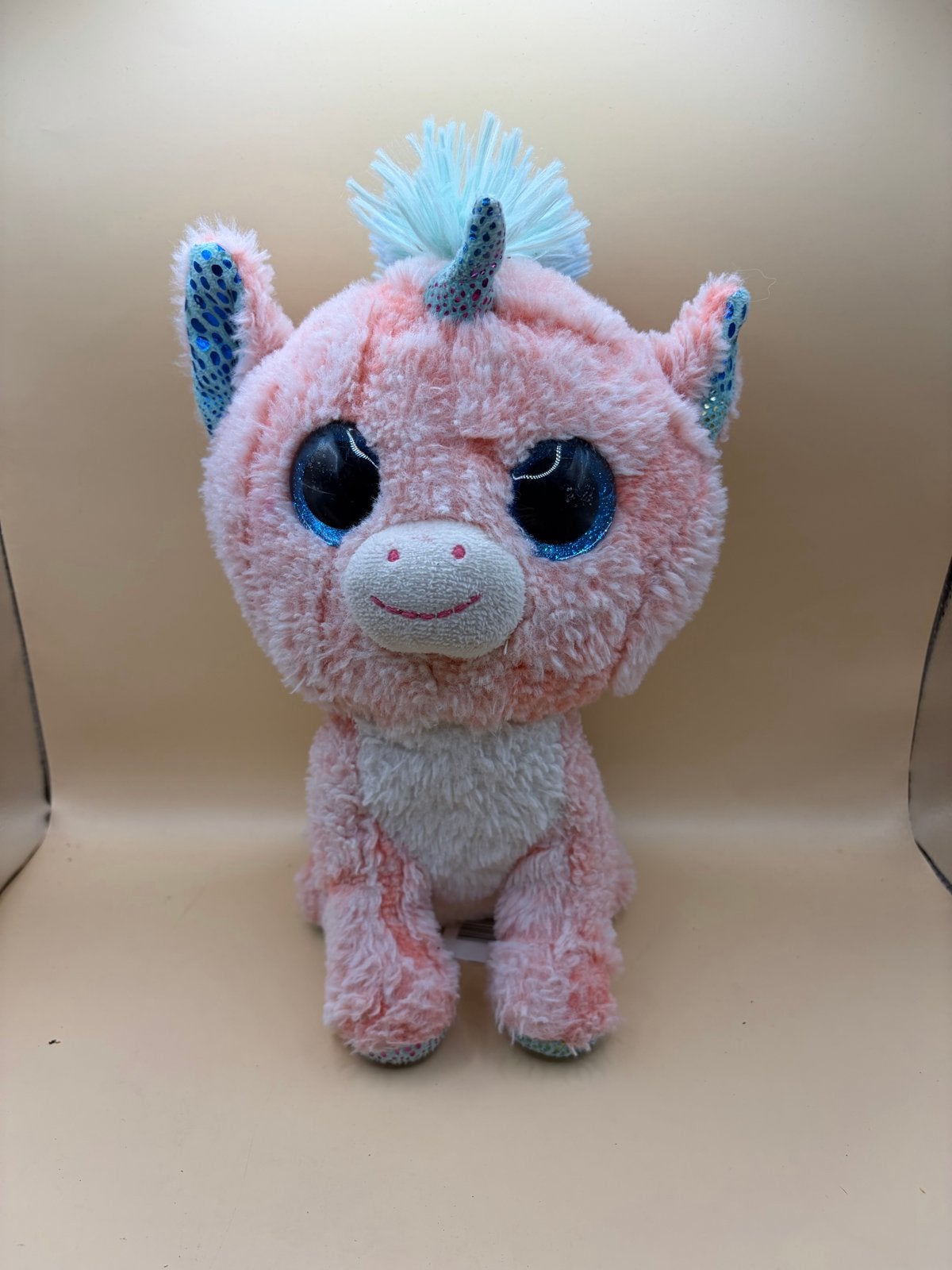 Ty Beanie Boo Eenhoorn Roze met Blauwe Details, Eenhoorn, Ophalen of Verzenden, Zo goed als nieuw, Middelgroot (20 tot 80 cm)