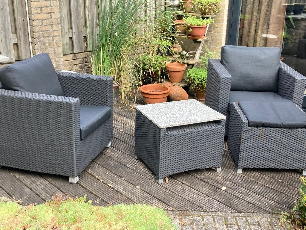 Loungeset tuin, Ophalen, Bijzettafel, 3 zitplaatsen, Zo goed als nieuw