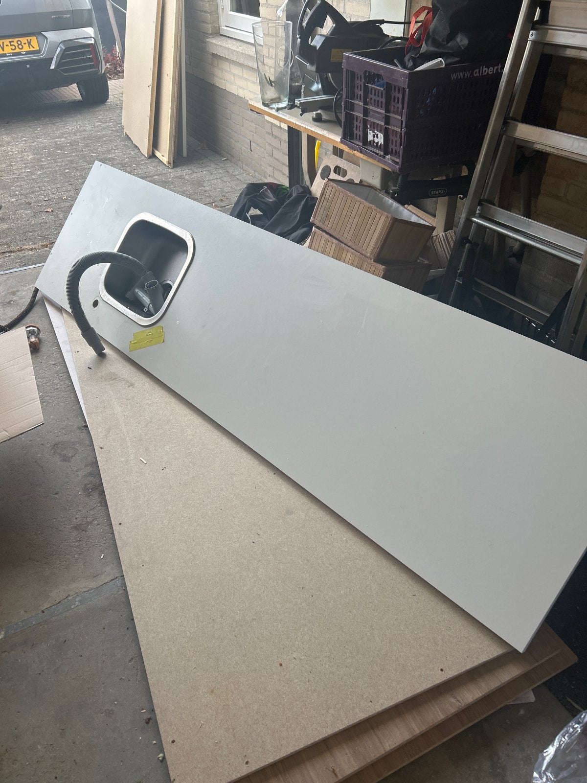 Witte keukenblad met spoelbak en afvoer, Ophalen, Metaal, Wit, Overige merken