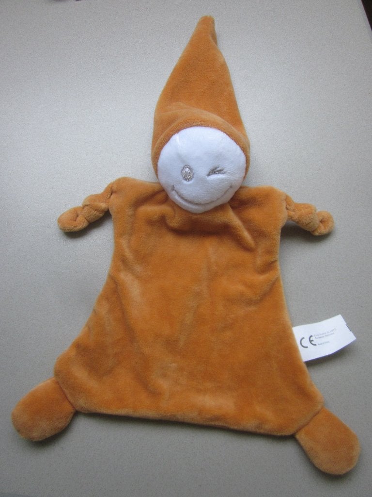 Evora Playing Kids okergeel pluche-wit doek popje 1 knipoog, Overige merken, Nieuw, Ophalen of Verzenden, Wasbaar