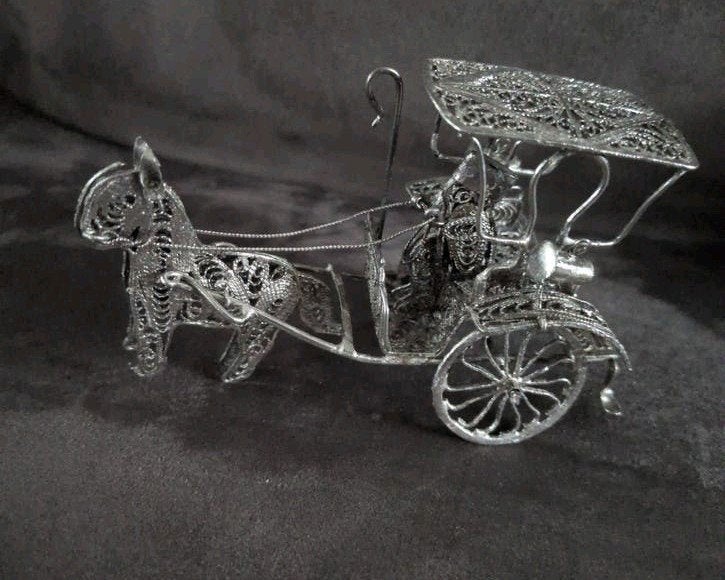 Zilveren Filigraan Miniatuur Paardenkoets, Antiek en Kunst, Ophalen of Verzenden