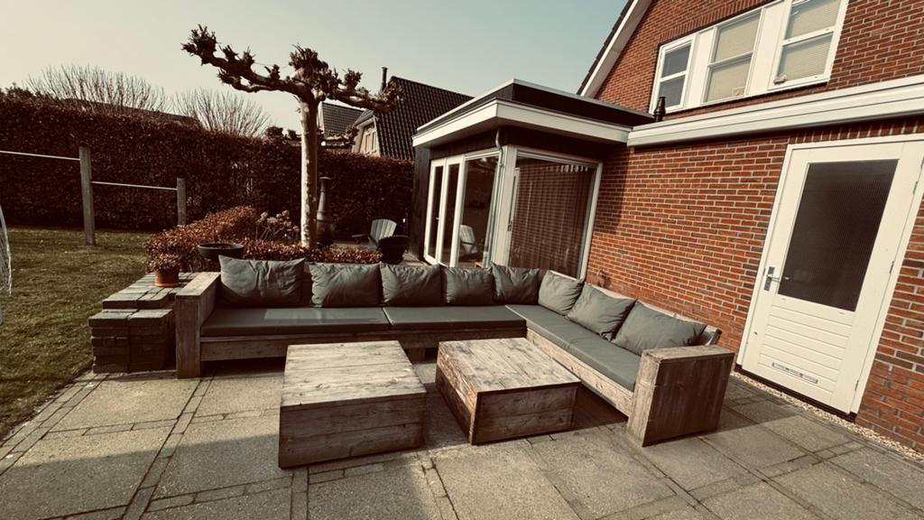 Steigerhouten loungeset met kussens, Ophalen, Gebruikt, Meer dan 8 zitplaatsen, Steigerhout