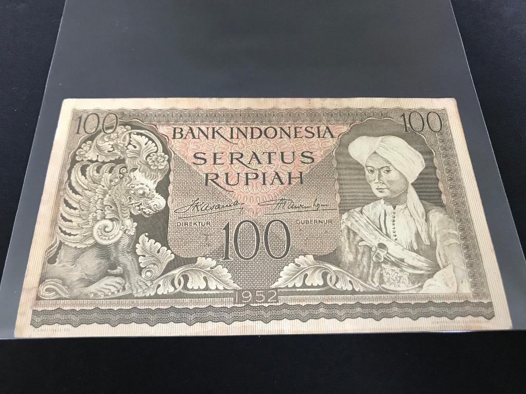 Indonesië 100 rupiah 1952 P46 Prince Deponegoro ZG557124, Ophalen of Verzenden, Zuidoost-Azië, Los biljet