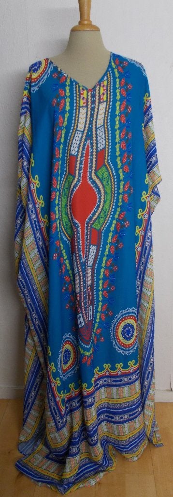 Ibiza/Afrika fleurige blauwe kaftan/maxi dress! XL, Maat 46/48 (XL) of groter, Zo goed als nieuw, Onder de knie, Verzenden