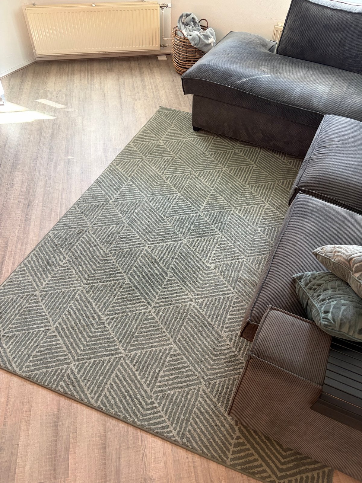 IKEA STENLILLE vloerkleed - Groen, geometrisch patroon, Ophalen, 150 tot 200 cm, 200 cm of meer, Zo goed als nieuw