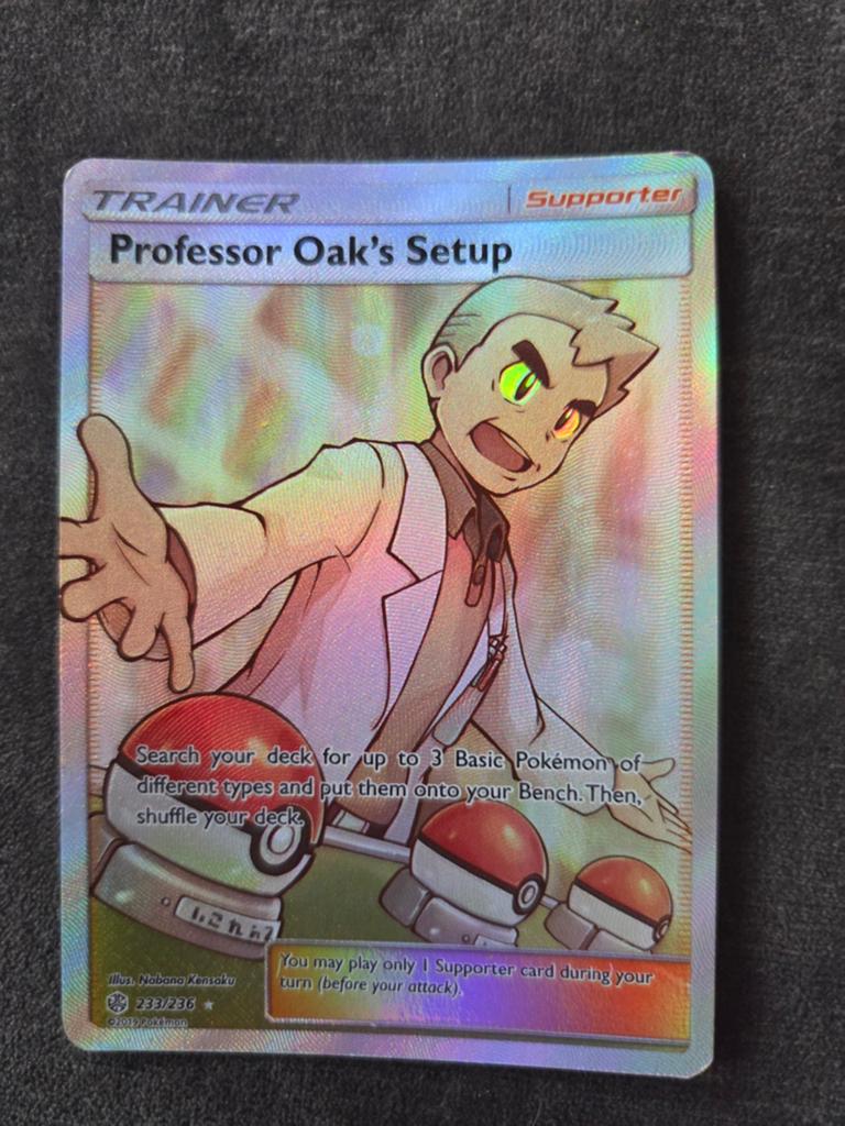 Professor Oak's Setup Full Art Trainer Kaart Pokémon, Ophalen of Verzenden, Zo goed als nieuw, Losse kaart, Foil